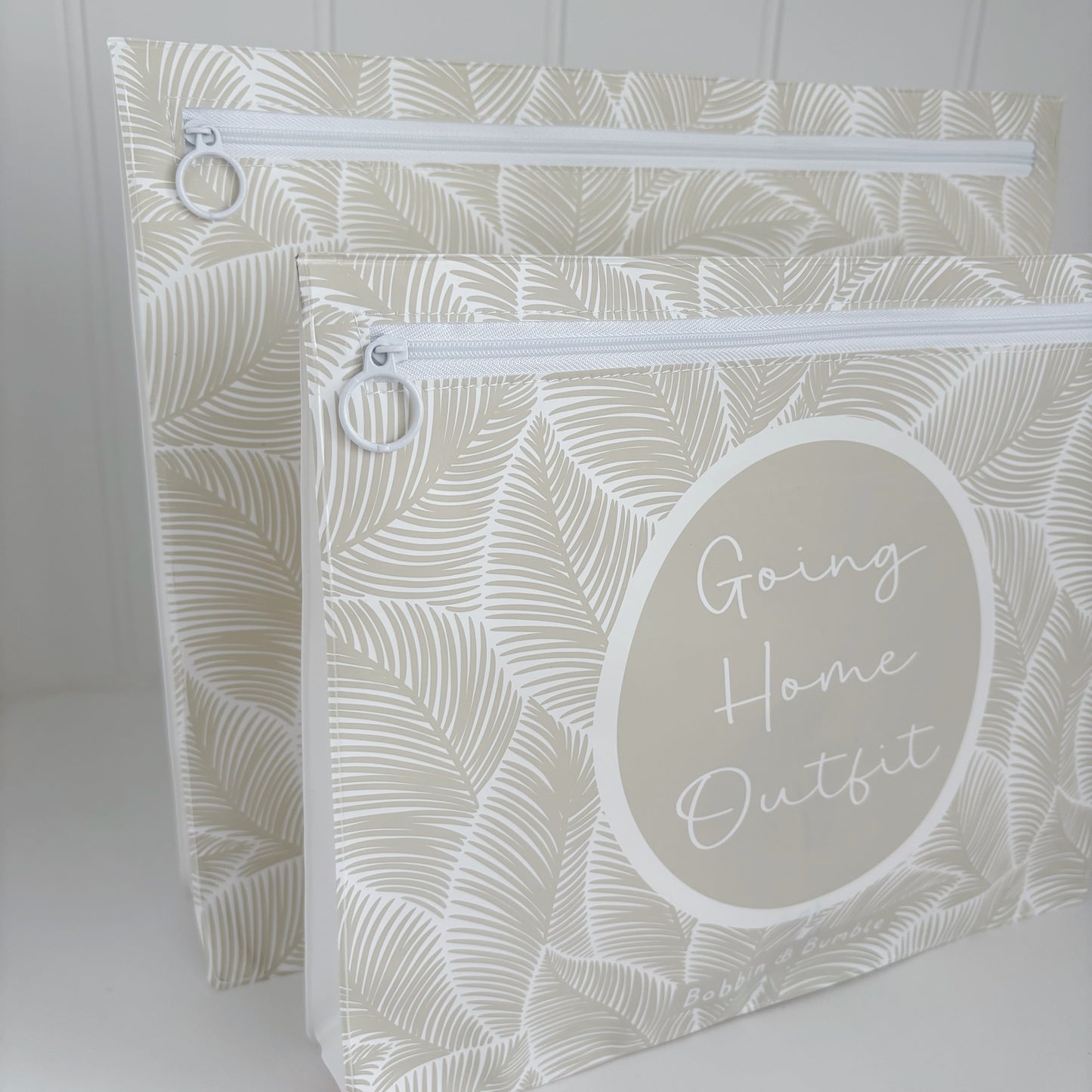Hospital Bag Organiser Pouches - Unisex Beige Leaf Print - Baby & Toddler