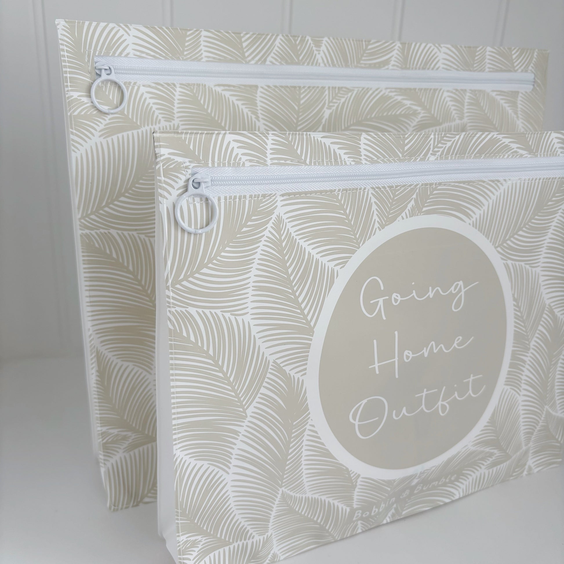 Hospital Bag Organiser Pouches - Unisex Beige Leaf Print - Baby & Toddler