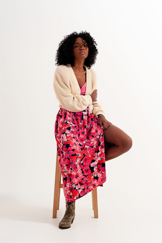 Hot pink floral print skirt - Skirts