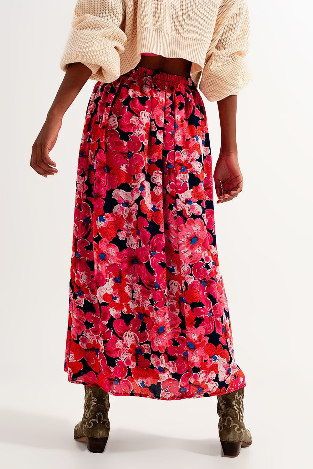 Hot pink floral print skirt - Skirts