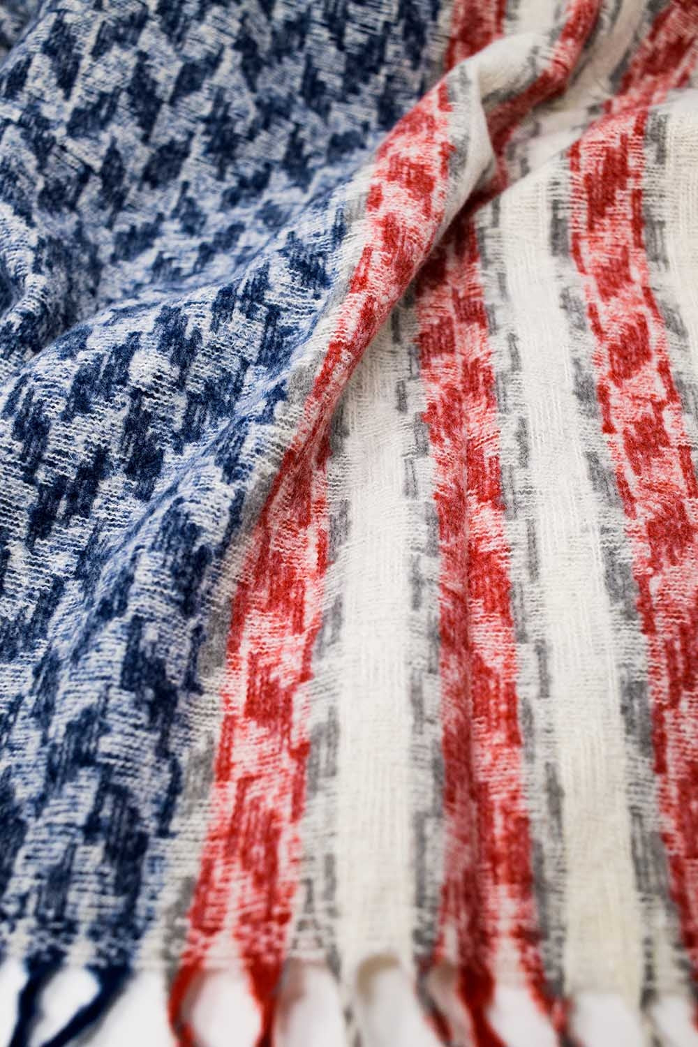 Houndstooth style americana Scarf in White Red and Blue - Scarves