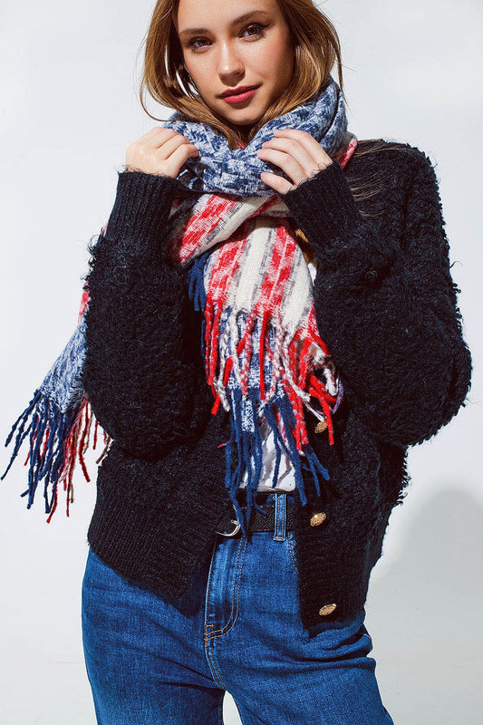 Houndstooth style americana Scarf in White Red and Blue - Scarves