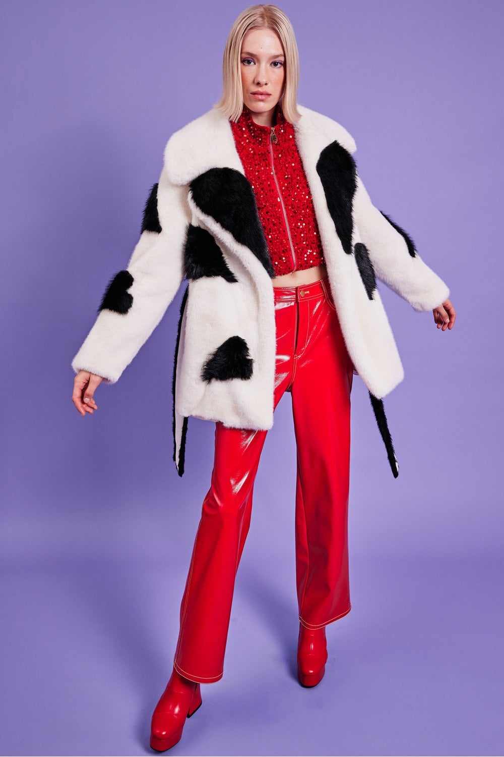 White Eco Bamboo Faux Fur Coat with Love Heart Detailing - Faux Fur Coats