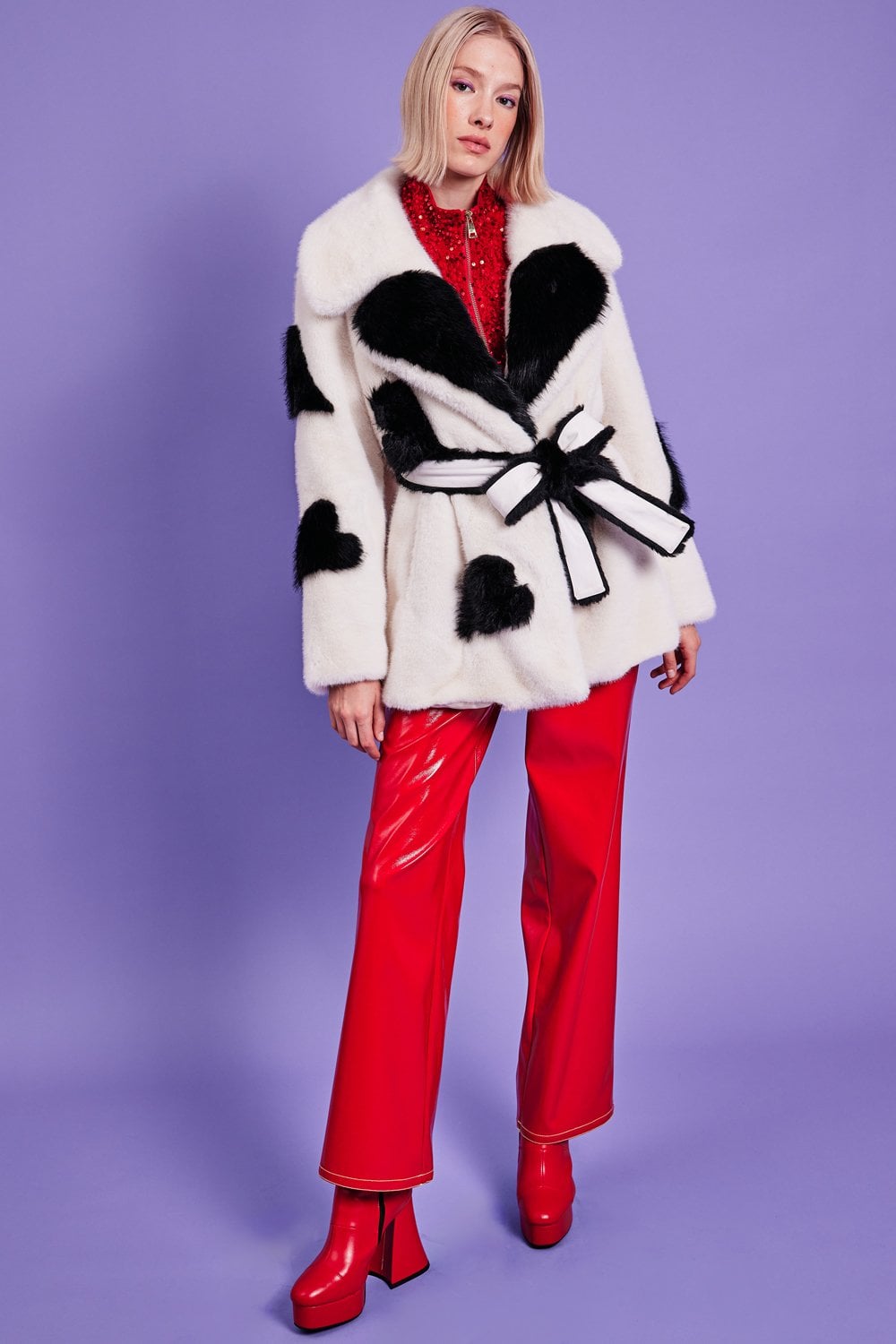 White Eco Bamboo Faux Fur Coat with Love Heart Detailing - Faux Fur Coats