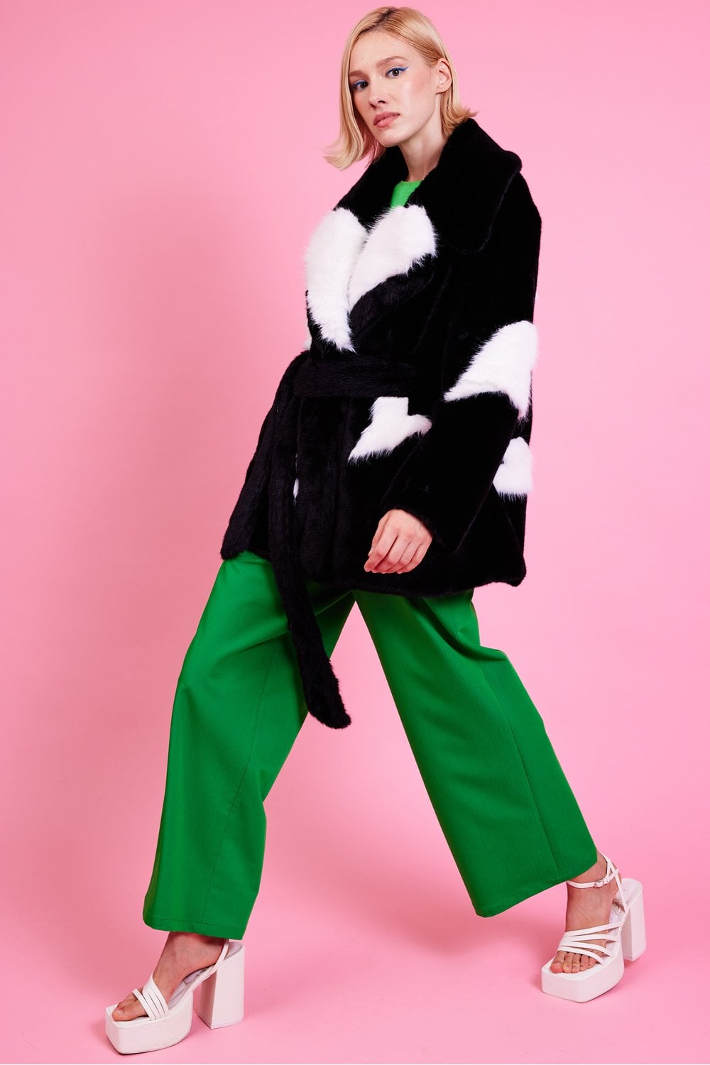 Black Eco Bamboo Faux Fur Coat with Love Heart Detailing - Faux Fur Coats