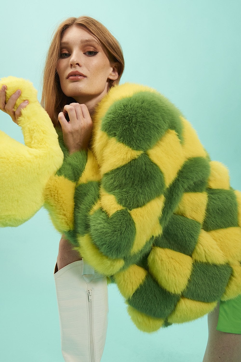 Delilah Yellow Green Faux Fur Jacket - Faux Fur Jackets