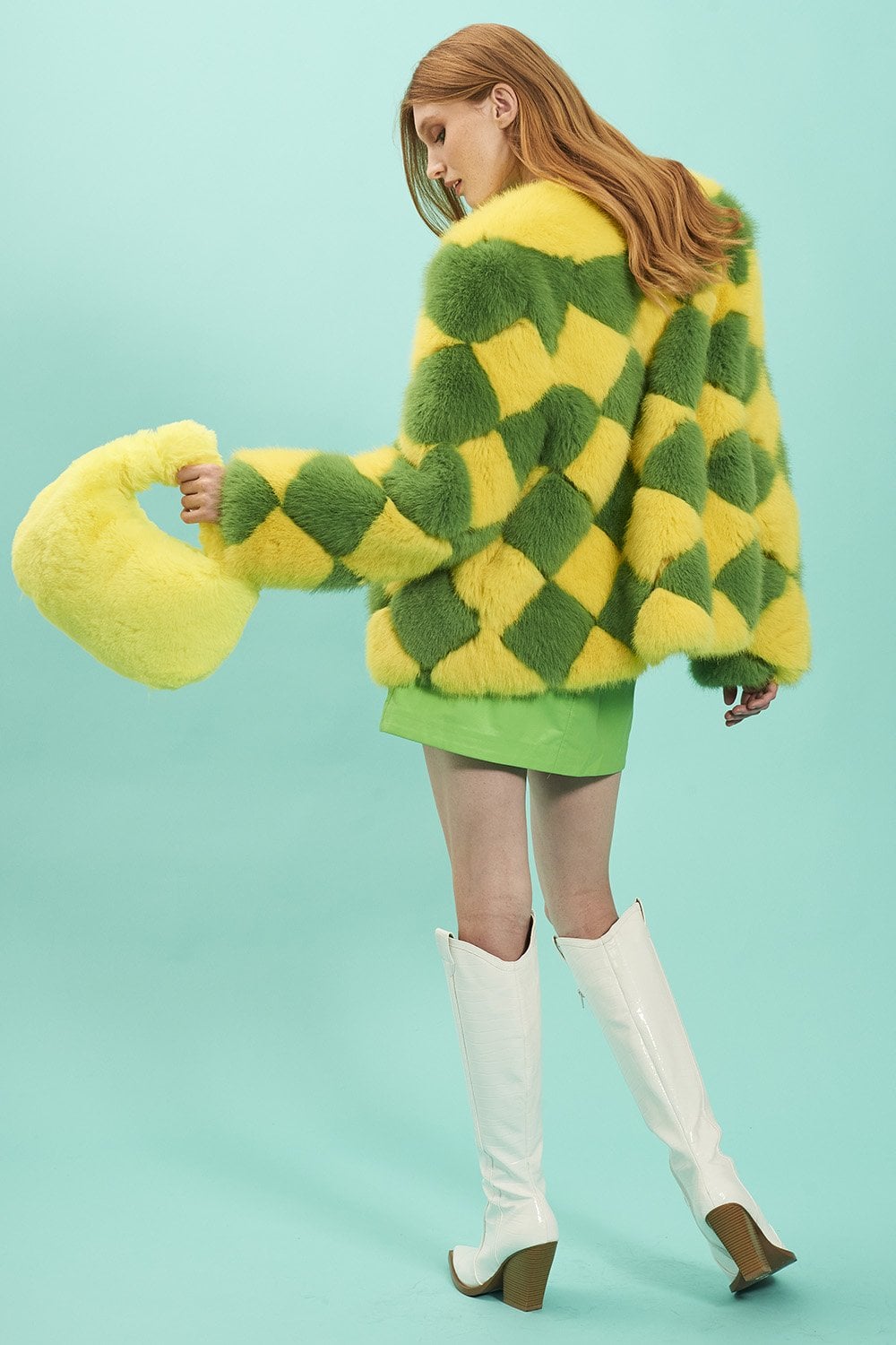 Delilah Yellow Green Faux Fur Jacket - Faux Fur Jackets