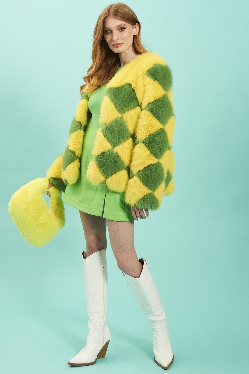 Delilah Yellow Green Faux Fur Jacket - Faux Fur Jackets