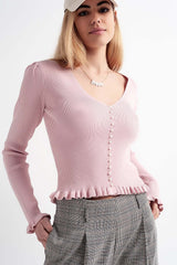 Jersey with pearl front in pink