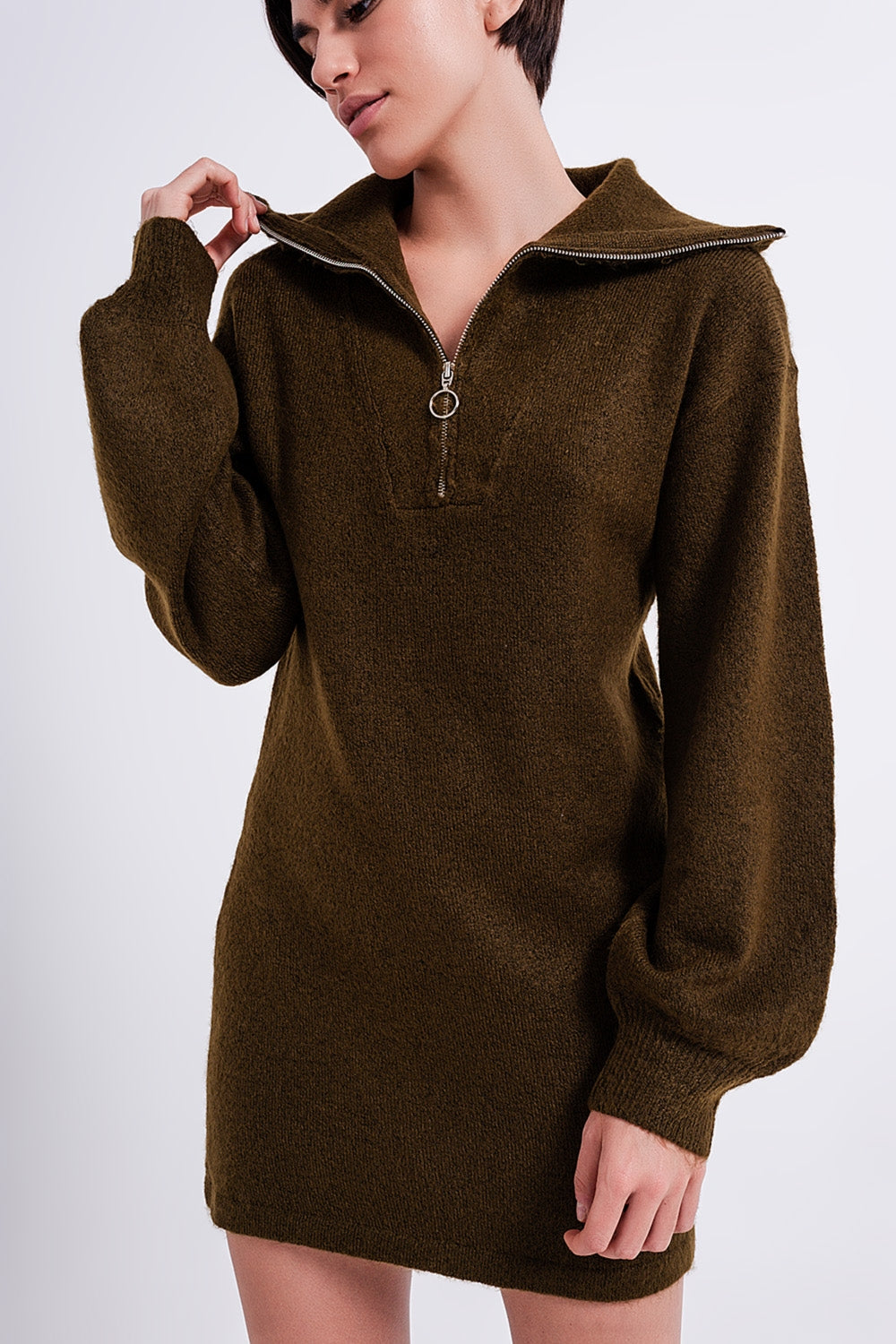 Jumper mini dress in dark green - Dresses