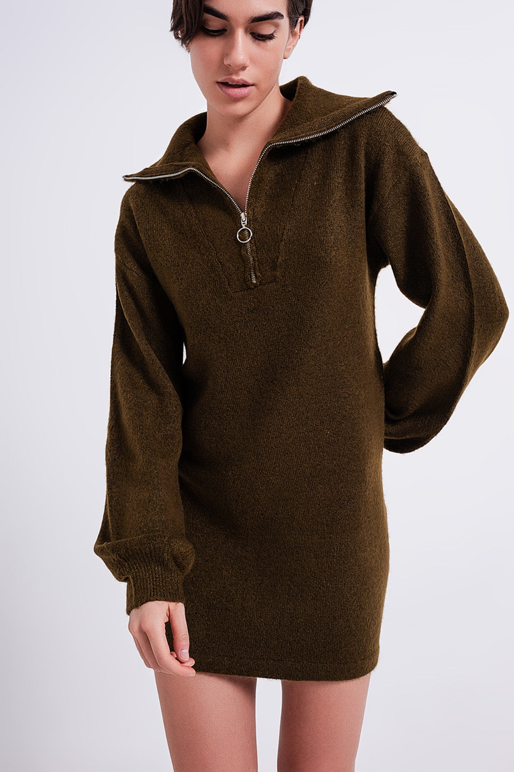 Jumper mini dress in dark green - Dresses