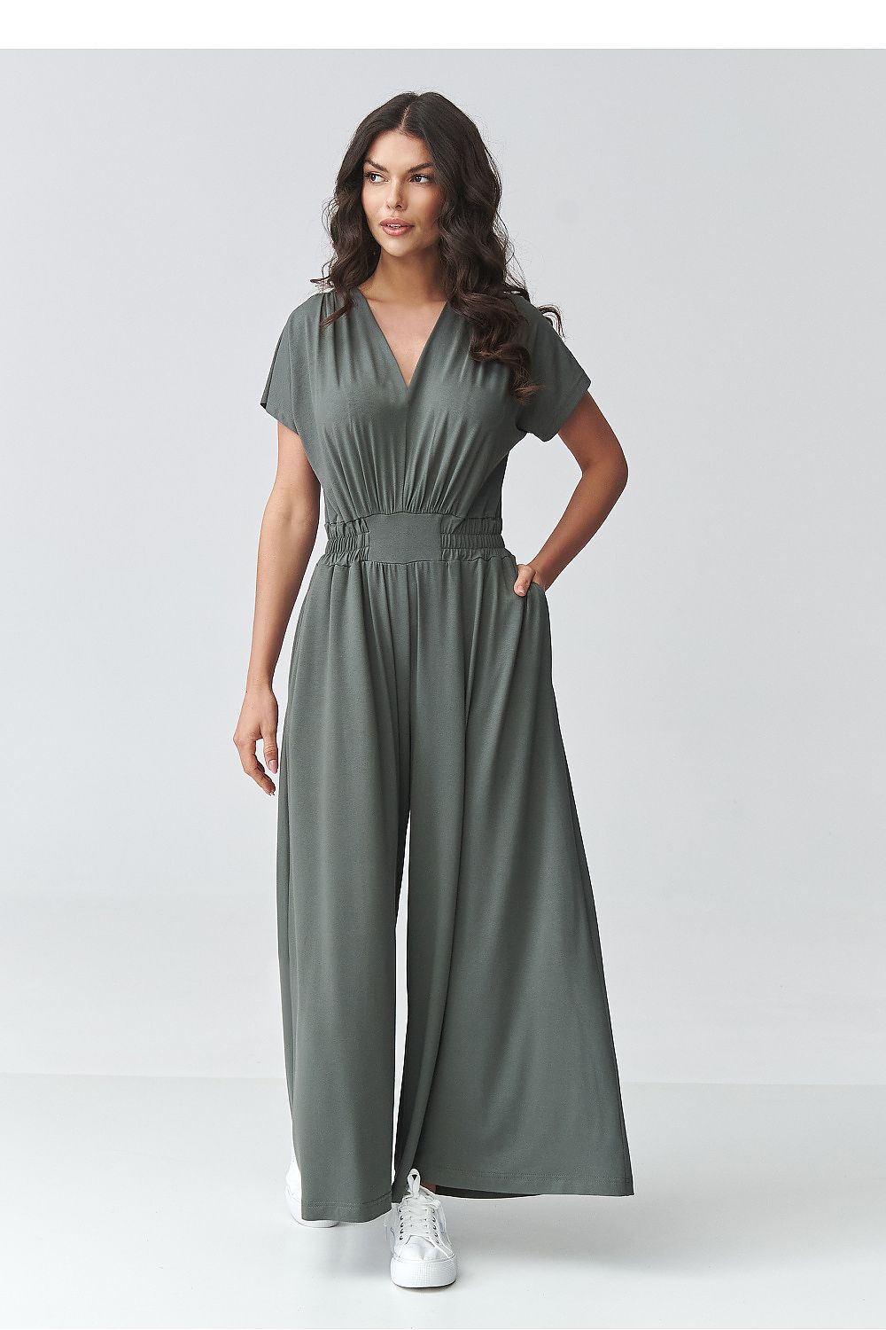 Makadamia One-Piece Jumpsuit with Wide Legs in Olive Green for Stylish Comfort