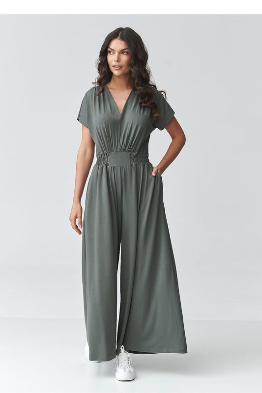 Makadamia One-Piece Jumpsuit with Wide Legs in Olive Green for Stylish Comfort