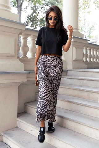 Kami Panther Motif Long Skirt In Animal Print