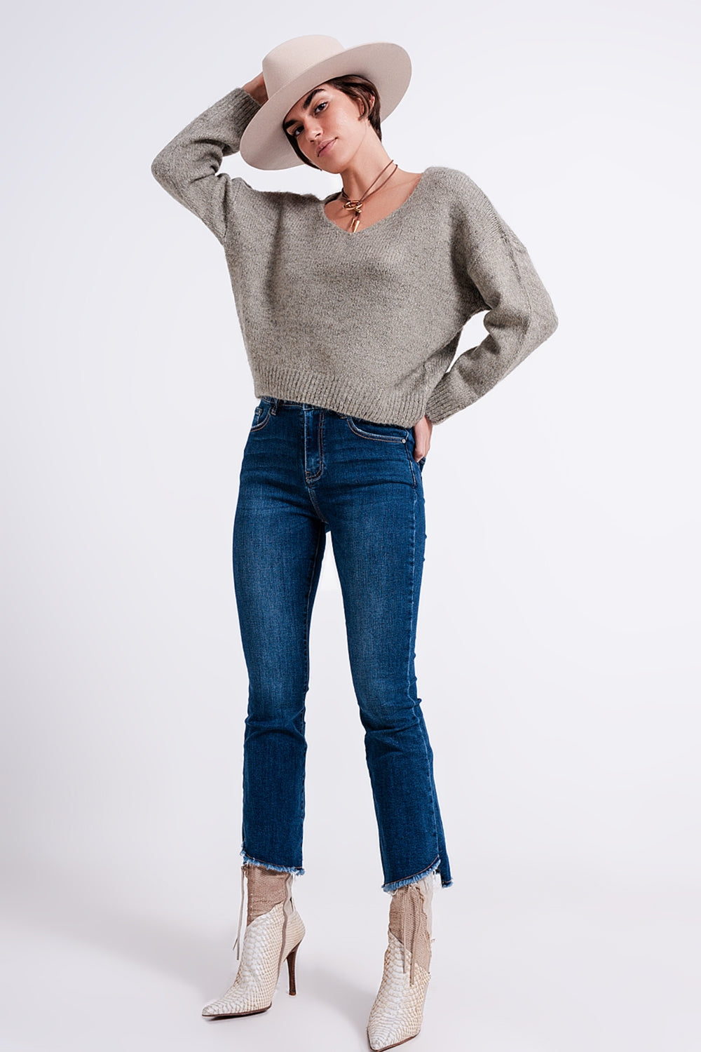 Khaki batwing fluffy sweater - Jumpers