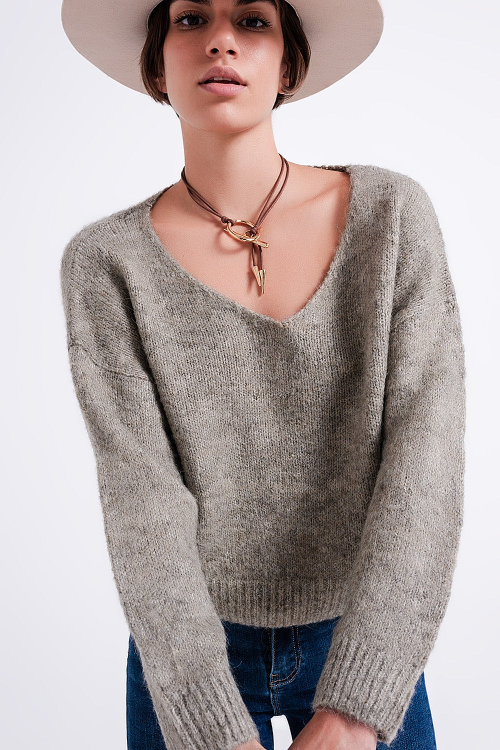 Khaki batwing fluffy sweater - Jumpers