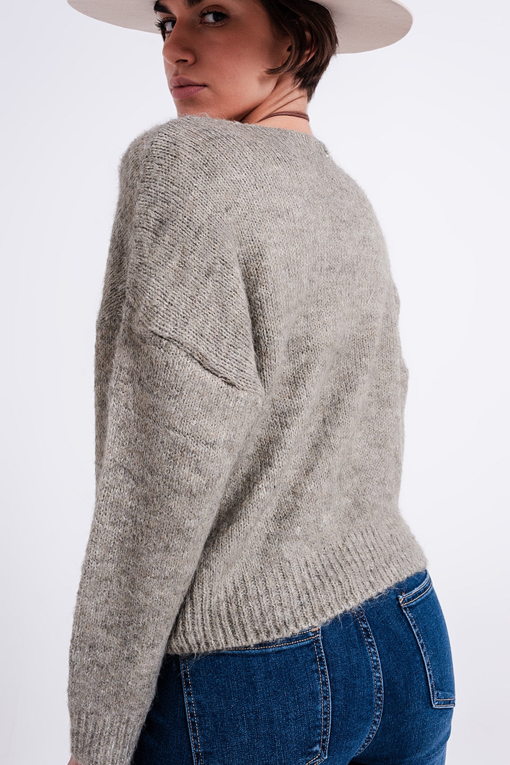 Khaki batwing fluffy sweater - Jumpers