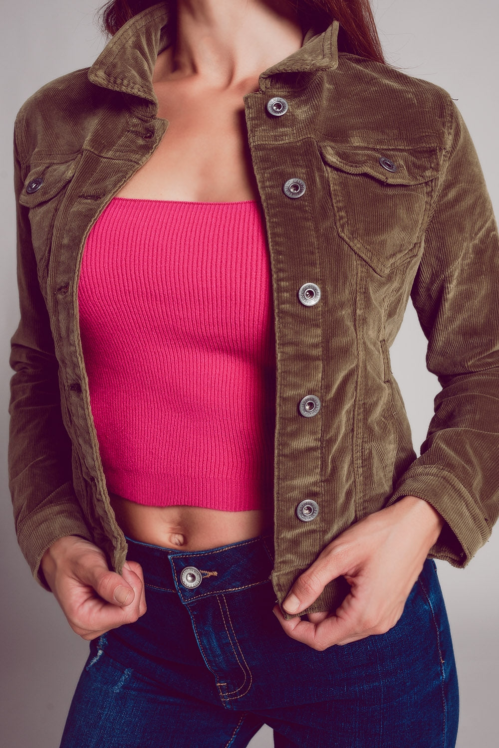 Khaki cropped cord jacket - Jackets