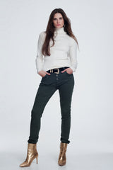 Khaki jeans with button closure