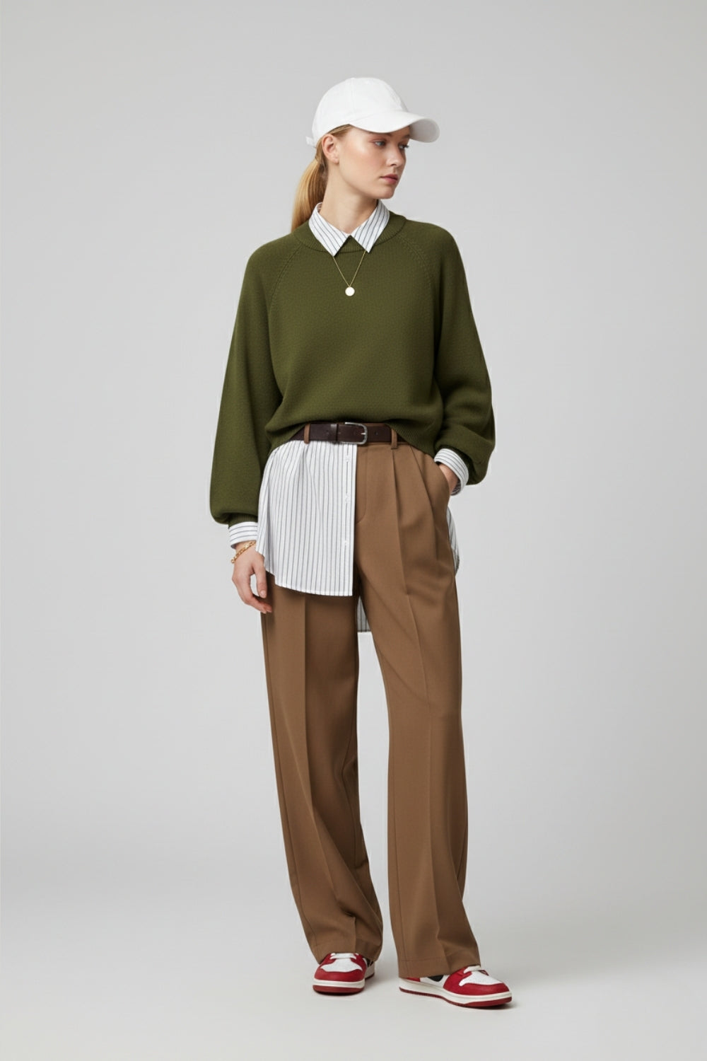 khaki Knitted jumper with balloon sleeves -