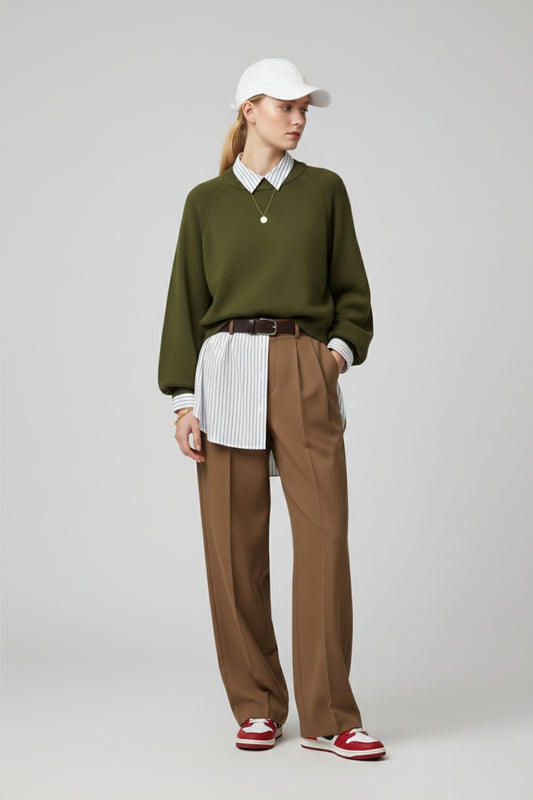 khaki Knitted jumper with balloon sleeves -