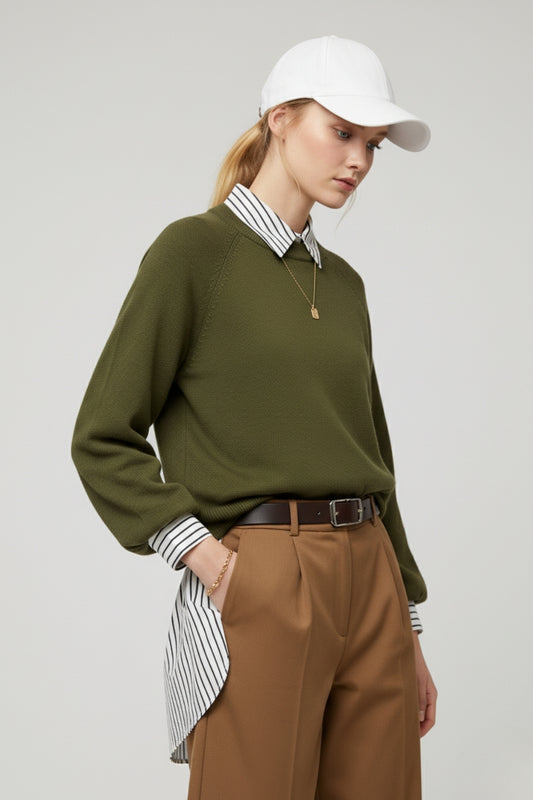 khaki Knitted jumper with balloon sleeves -