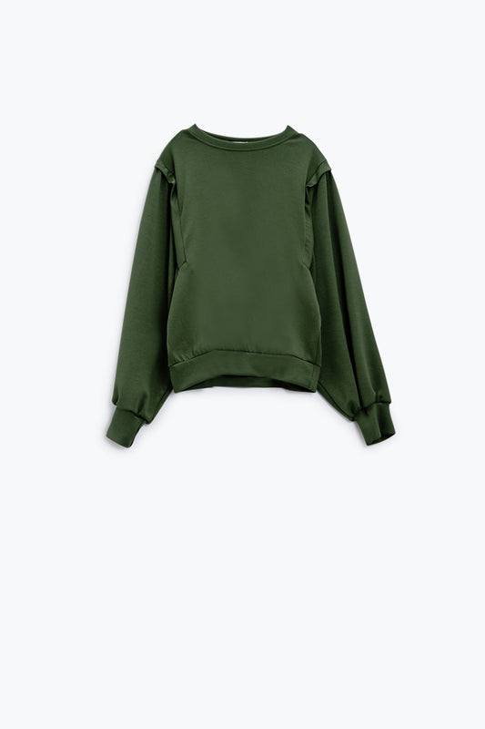 Khaki long-sleeved sweatshirts with frontal sewn details on the sides - Sweaters