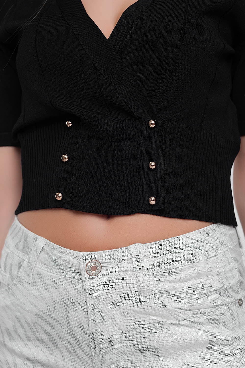 knit button through cardi top in black - Jumpers