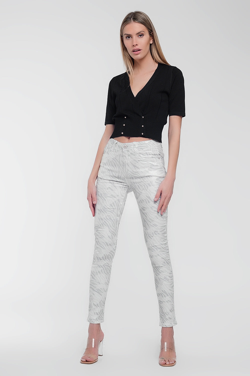 knit button through cardi top in black - Jumpers