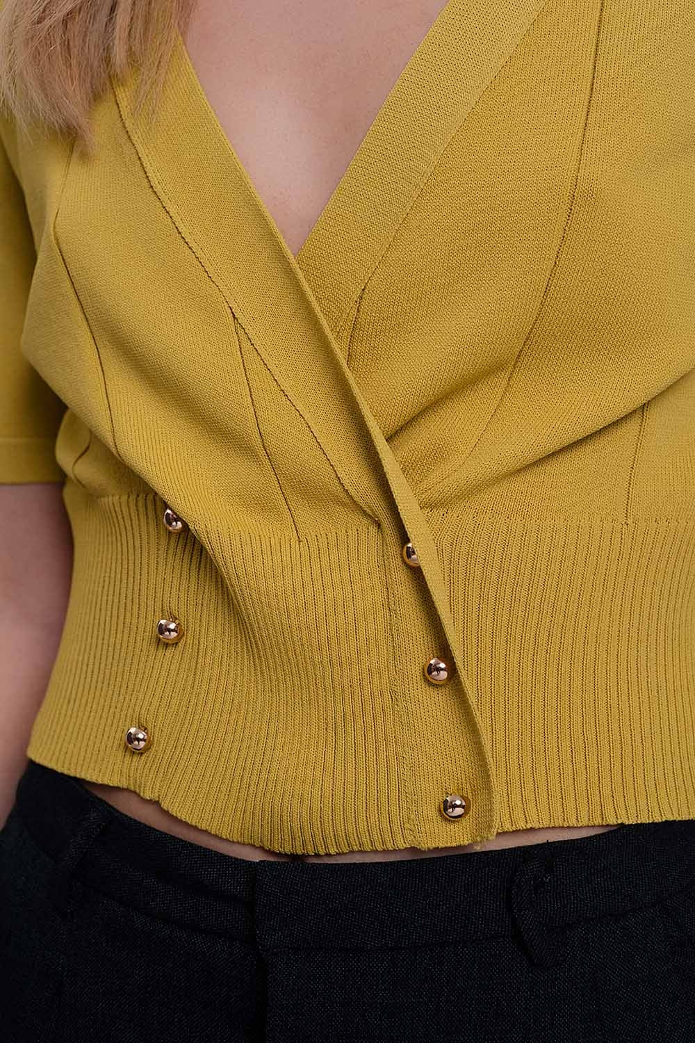 knit button through cardi top in green - Jumpers