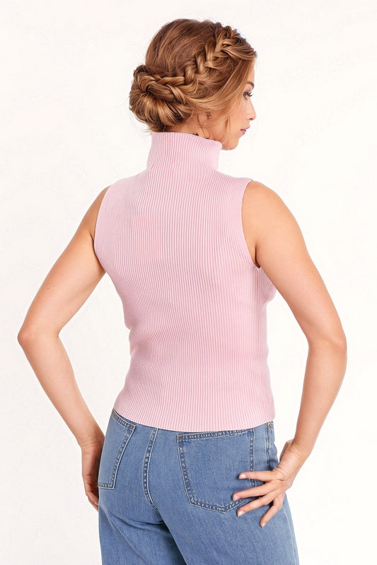Knitted baby pink top without sleeves - Jumpers