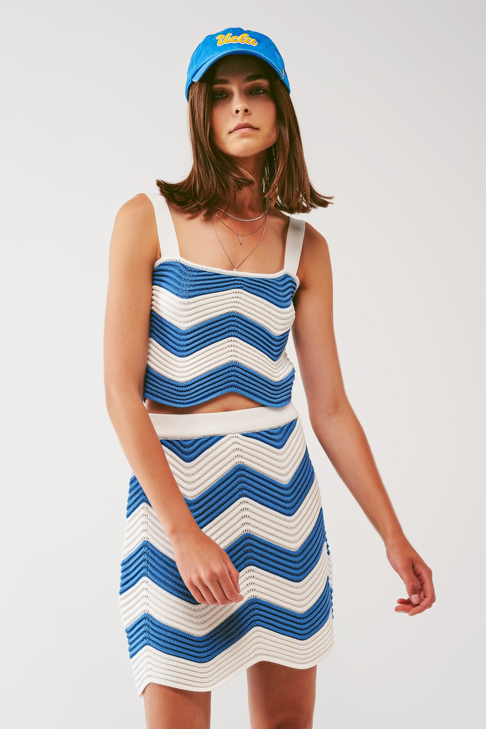 Knitted Bandeau top in white and blue - Jumpers