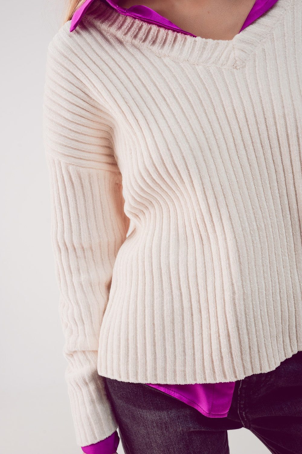 Knitted chenille jumper in cream - Jumpers