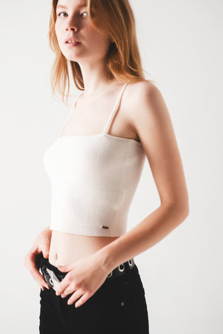 Knitted clean ribbed tank top in cream