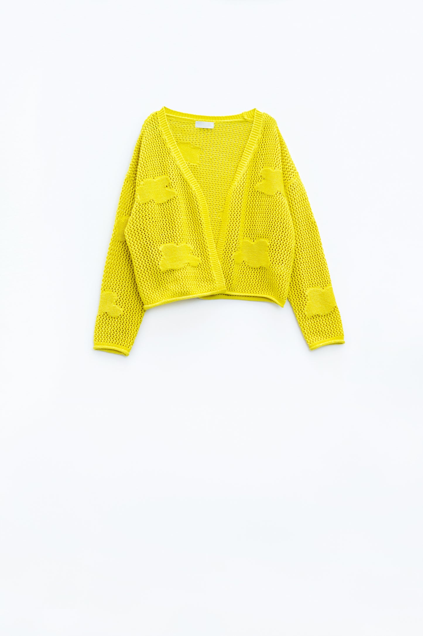 Knitted Crochet Cardigan With Knitted Clouds In yellow - Cardigans