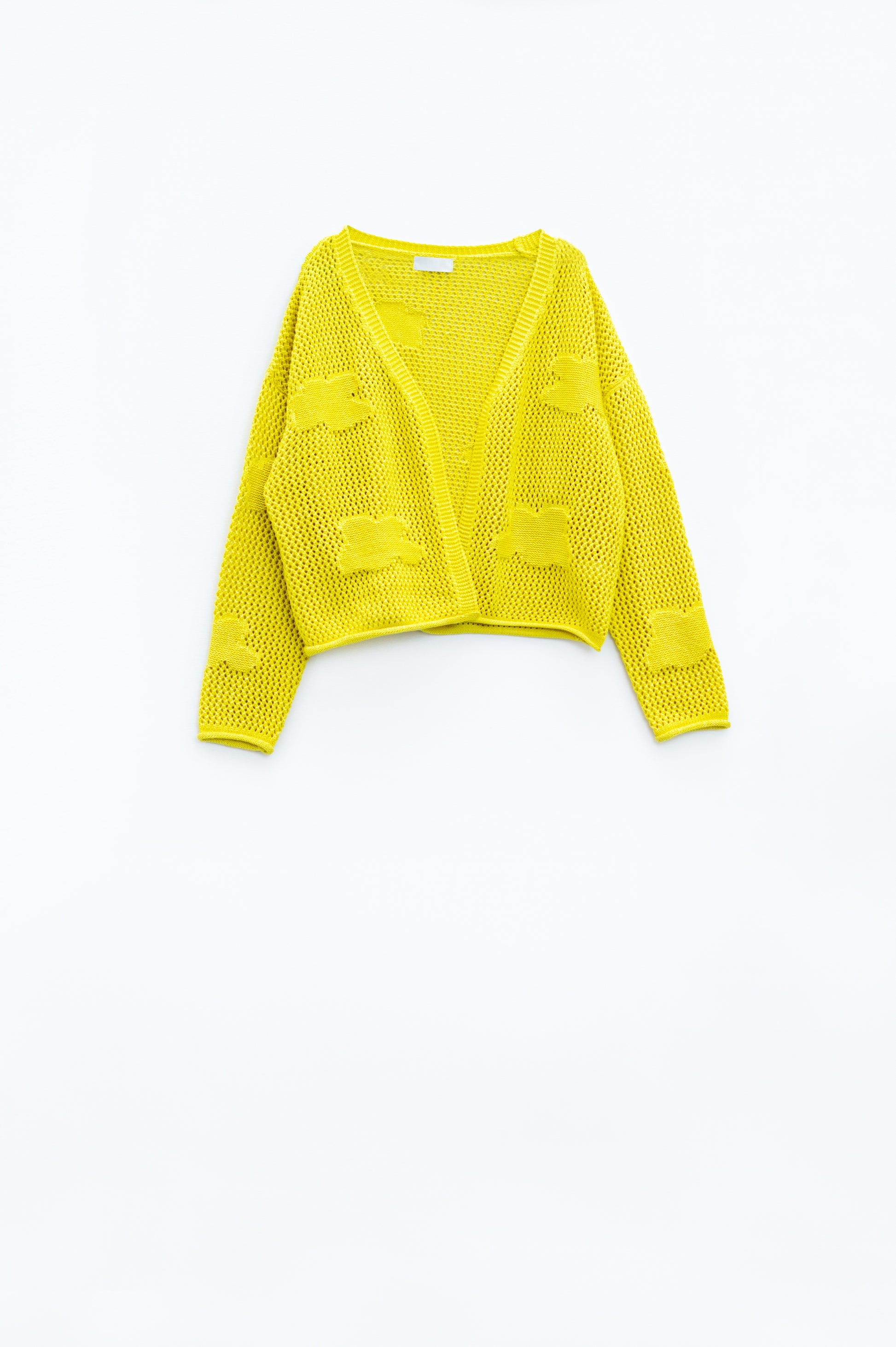 Knitted Crochet Cardigan With Knitted Clouds In yellow - Cardigans