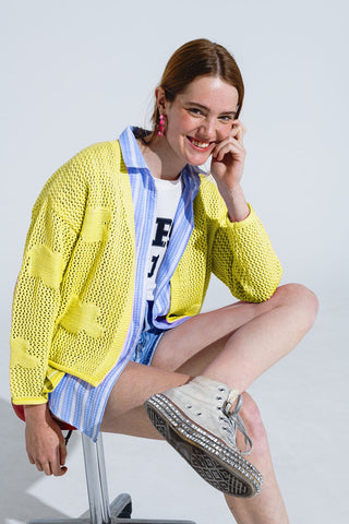 Knitted Crochet Cardigan With Knitted Clouds In yellow
