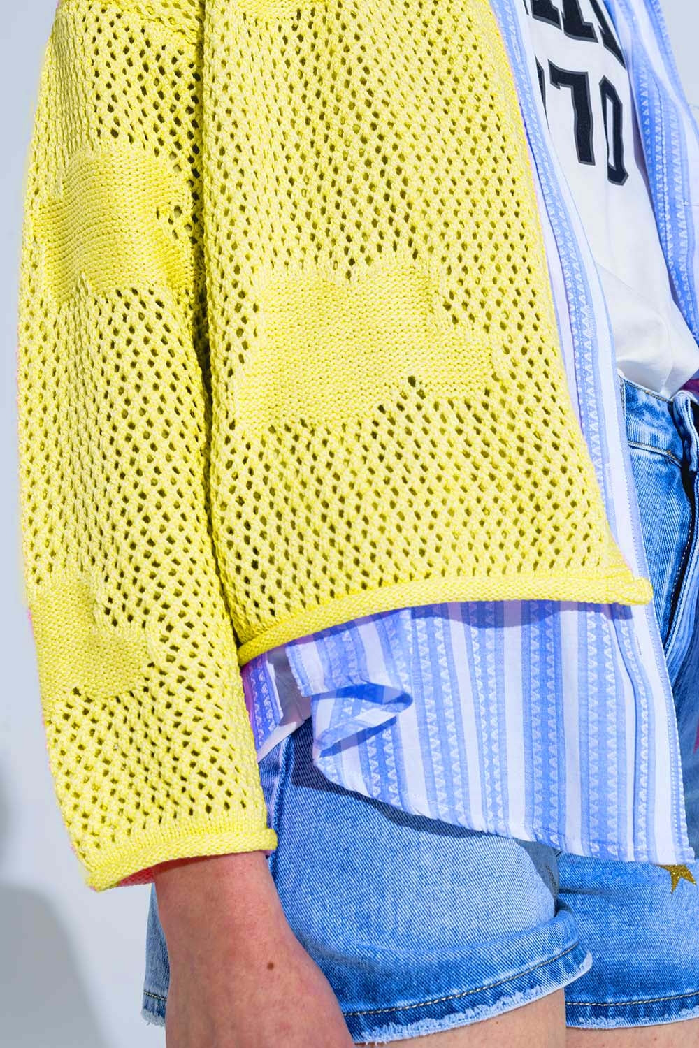 Knitted Crochet Cardigan With Knitted Clouds In yellow - Cardigans