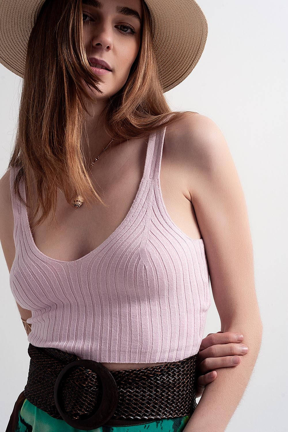 Knitted crop top co ord in pink - Tops