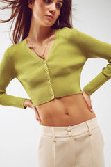 Cardigan Cropped de Malha em Verde