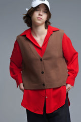 Knitted Cropped Vest in Chocolate Brown