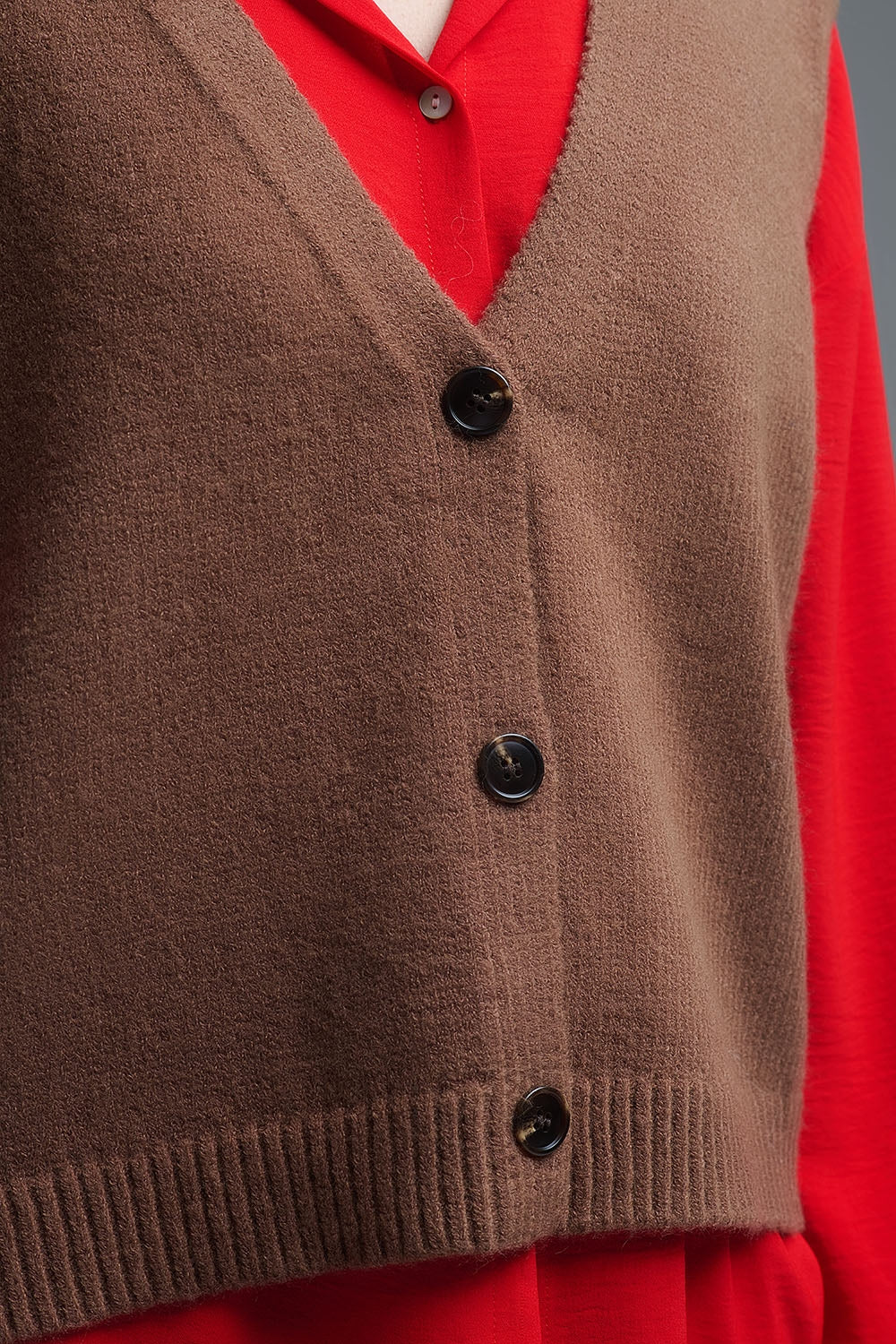 Knitted Cropped Vest in Chocolate Brown - Sweaters