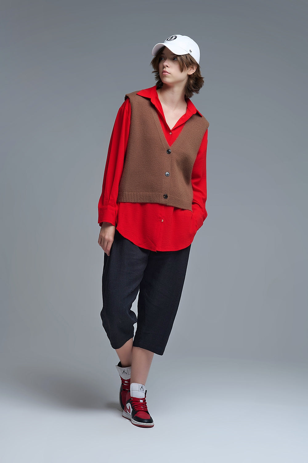 Knitted Cropped Vest in Chocolate Brown - Sweaters