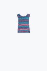 Pull sans manches en tricot multicolore foncé à rayures et col ras du cou