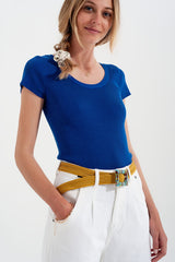 Knitted fit rib crew neck sweater in Blue