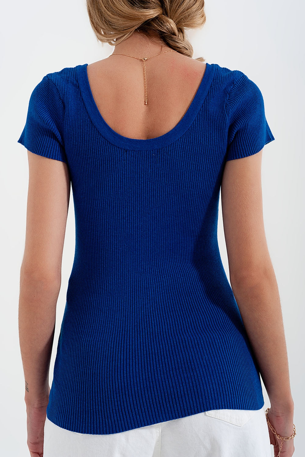 Knitted fit rib crew neck sweater in Blue - Jumpers