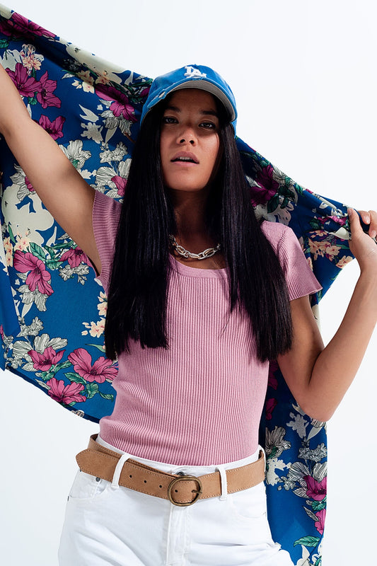 Knitted fit rib crew neck sweater in pink - Jumpers