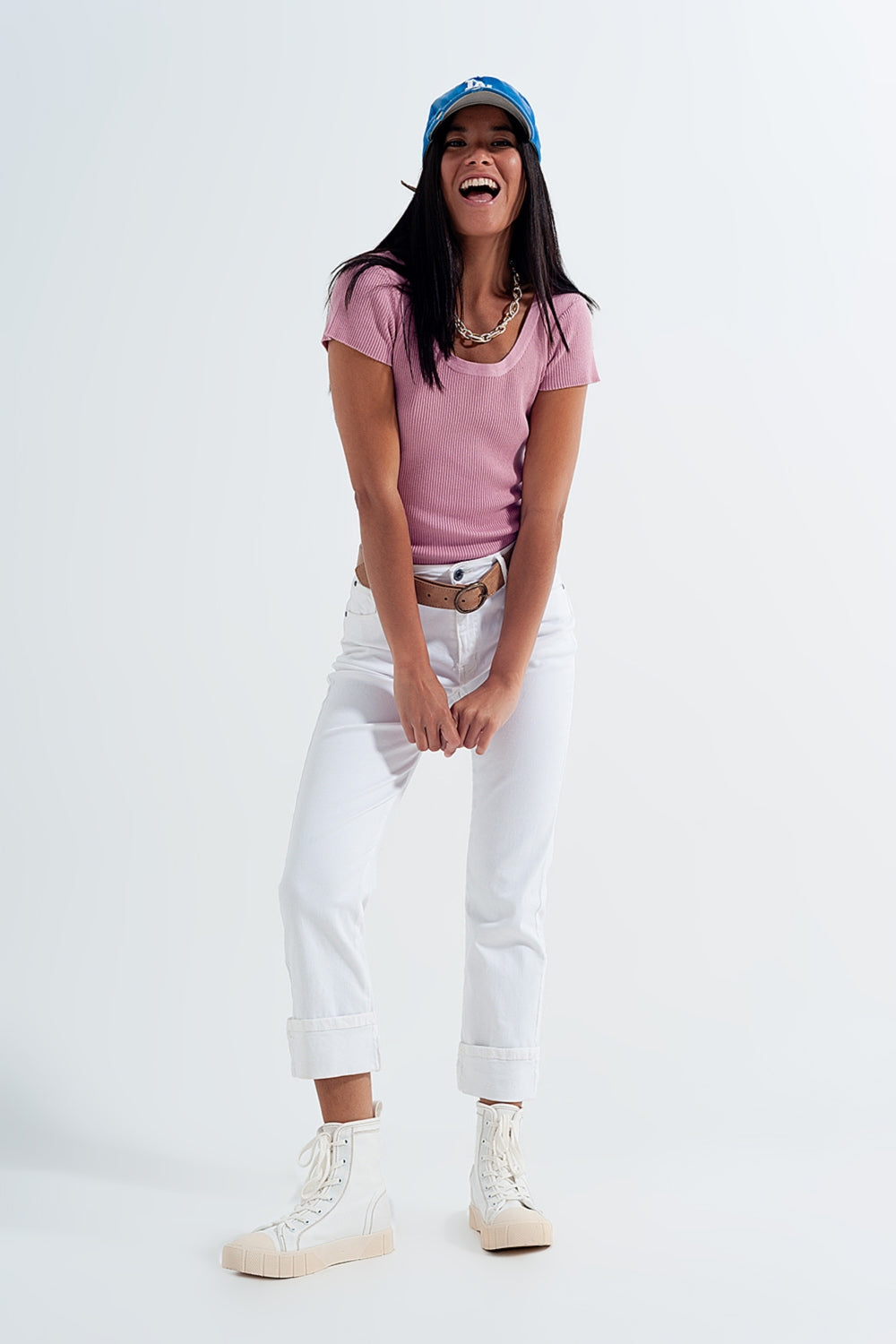 Knitted fit rib crew neck sweater in pink - Jumpers