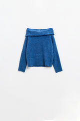 pull col bateau en tricot moelleux en bleu