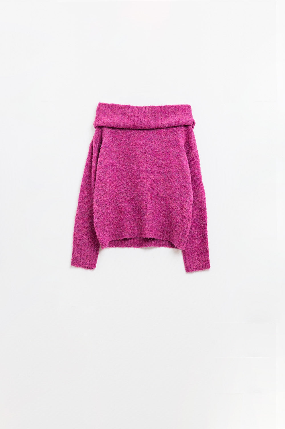 knitted fluffy boat neck sweater in fucsia - Sweaters